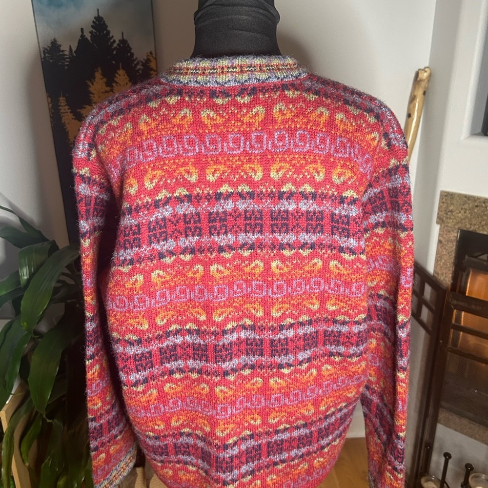 Vintage Cambridge 100% Wool Cardigan Fair Isle Nordic Knit Frog Clasp Women's S - Picture 4 of 13